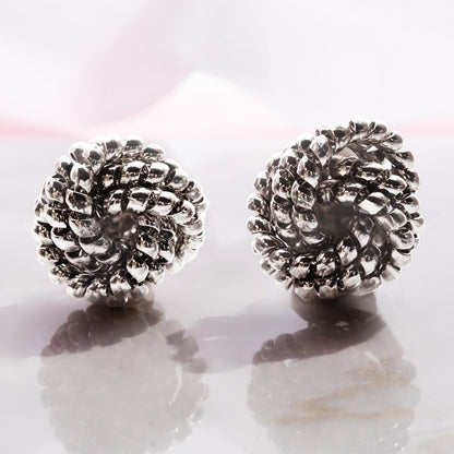Vintage Oscar de la Renta Clip Earrings Silver Tone Swirl Dome Design