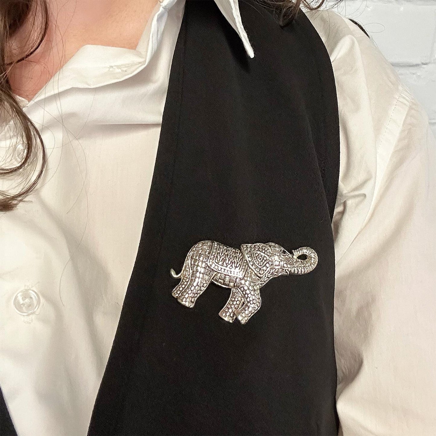 Vintage Women's Brooch Pin Antique Silver Plated Elephant with Black Crystal Eye Good Luck Only One Available