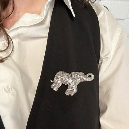 Vintage Women's Brooch Pin Antique Silver Plated Elephant with Black Crystal Eye Good Luck Only One Available