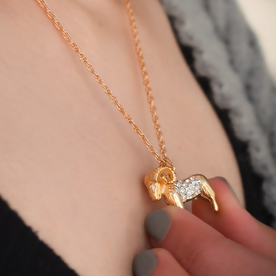 Vintage Gold Electroplated Zodiac Pendant Necklace with Austrian Crystals jewelry image 1