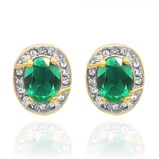 Vintage Austrian Crystal Emerald Green Post Earrings – 18k Gold Electroplated Halo Studs jewelry image 1