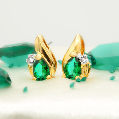 Vintage 18k Gold Electroplated Emerald Green Cubic Zirconia Post Earrings