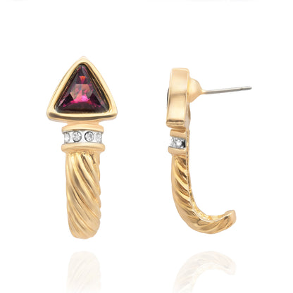 Vintage Austrian Crystal Gold Electroplated Post Earrings - Amethyst jewelry image 1