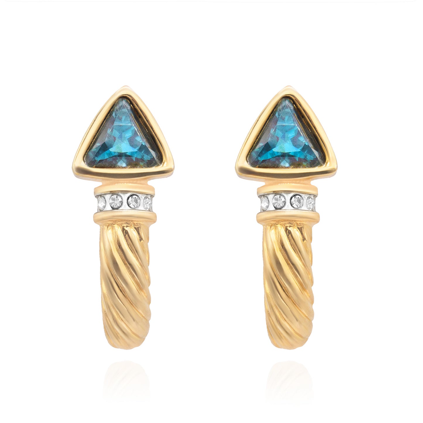 Vintage Austrian Crystal Sapphire Blue Post Earrings - 18k Gold Electroplated jewelry image 1