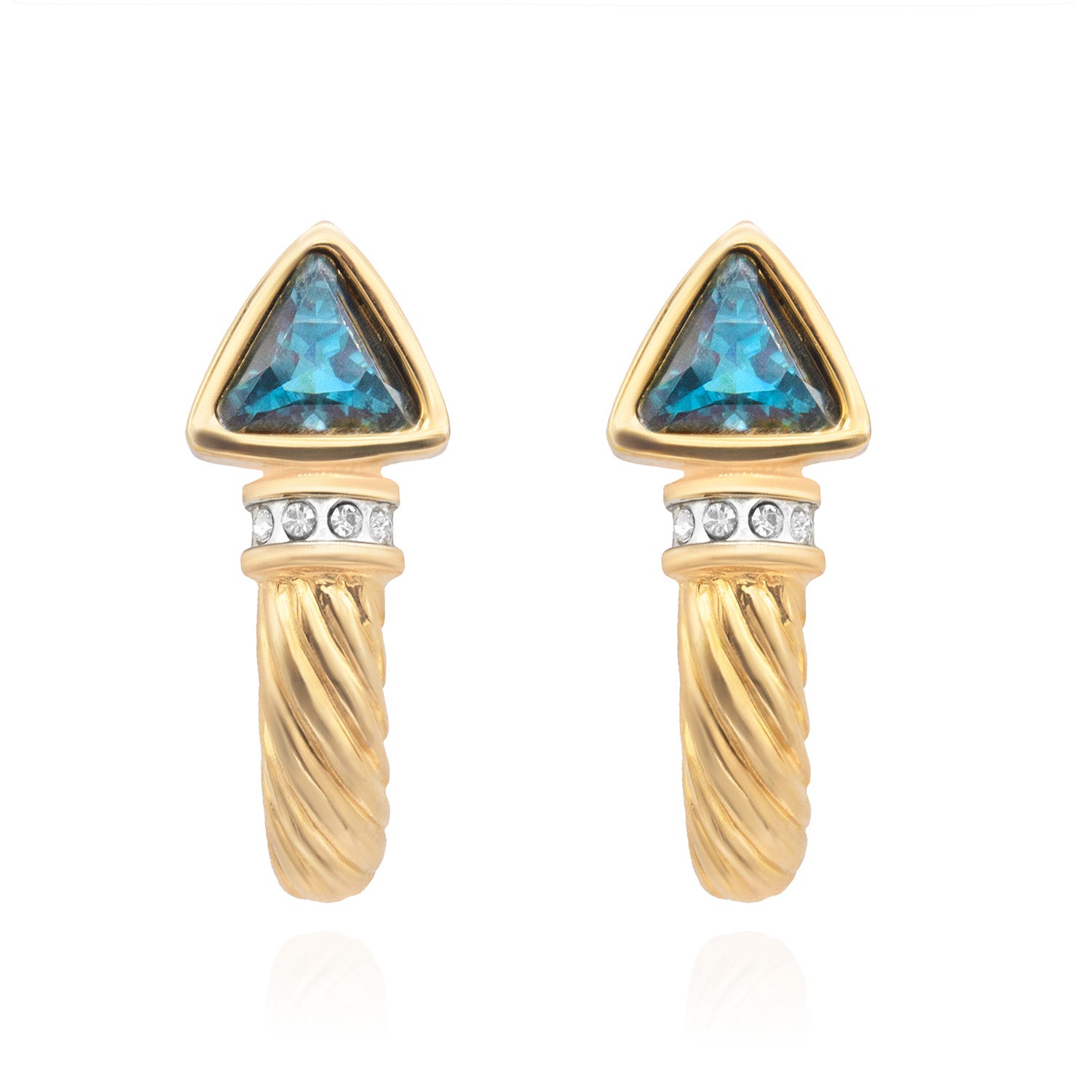 Vintage Austrian Crystal Sapphire Blue Post Earrings - 18k Gold Electroplated jewelry image 1