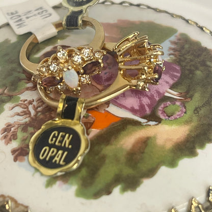 Vintage Ring Genuine Stone or Austrian Crystal Cluster 18k Yellow or White Gold Electroplated Made in USA