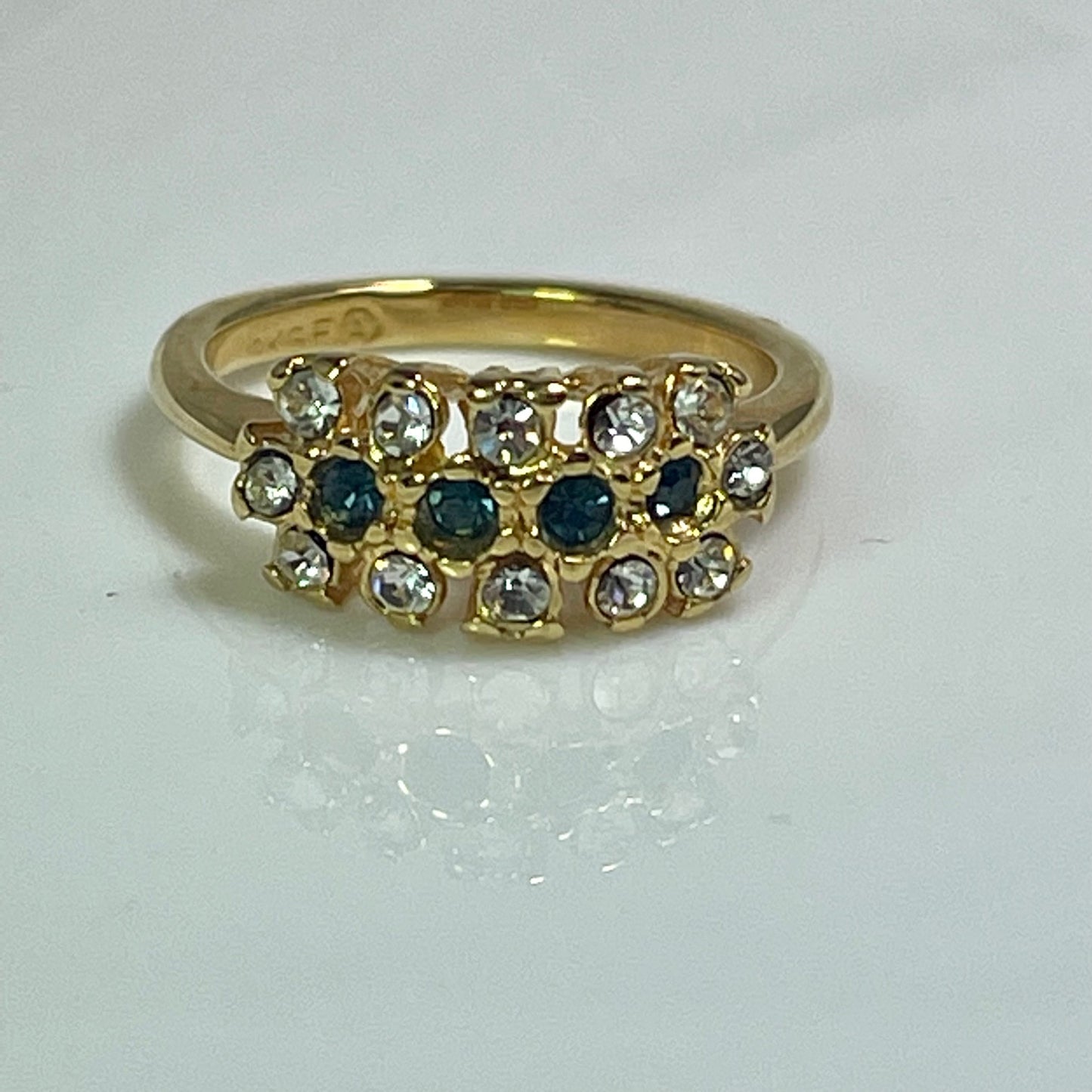 Vintage 1970s Sapphire Blue and Clear Austrian Crystal Cluster Ring - 18k Gold Electroplated - Made in USA jewelry image 1