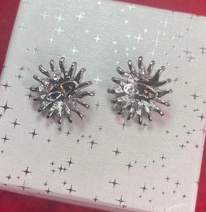 Vintage Earrings Oscar De La Renta White Gold Plated Post Earrings set with Cubic Zirconia #OSE-24303