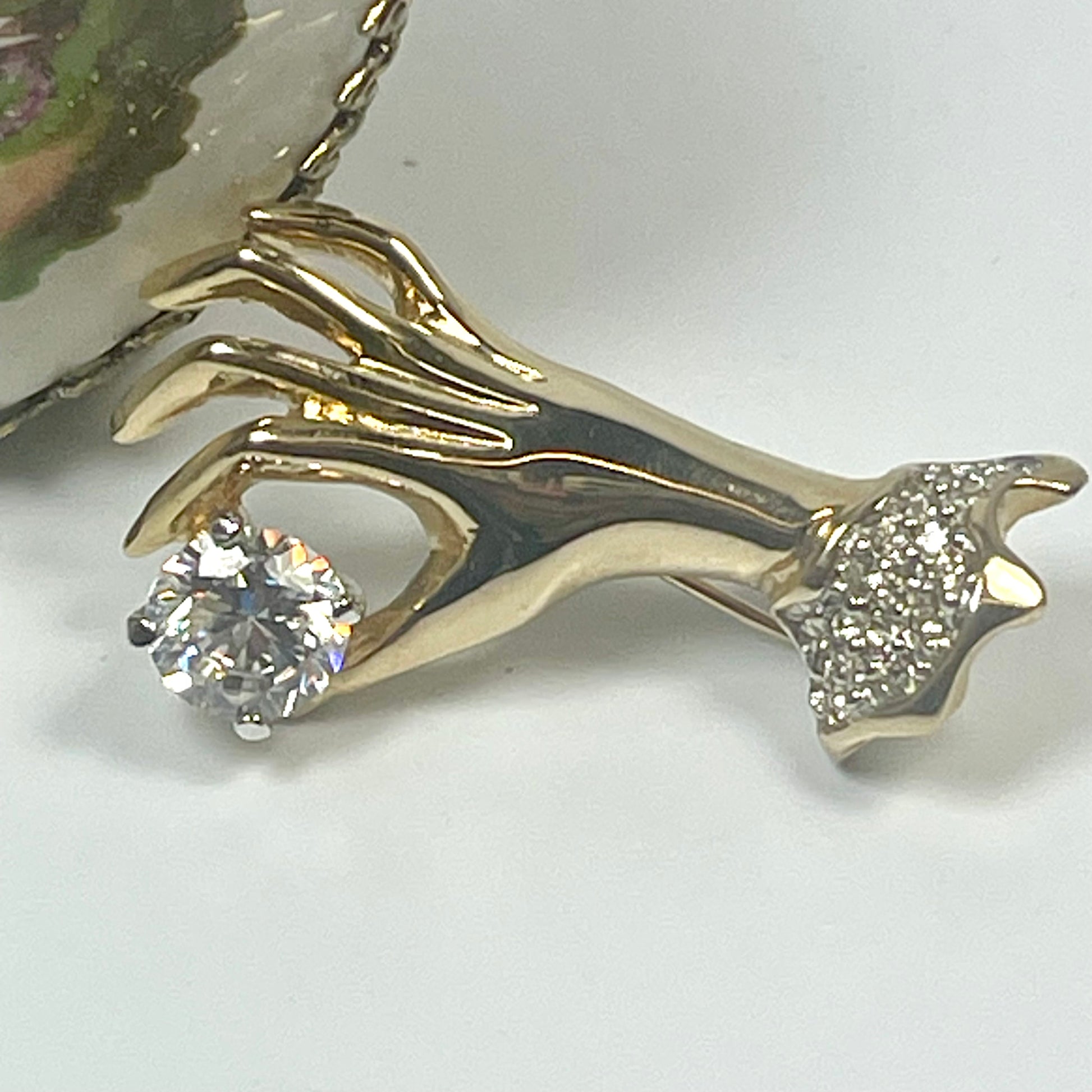 Vintage Victorian Lady's Hand Brooch with Blue Sapphire & Clear Cubic Zirconia - 18kt Gold Electroplated jewelry image 1
