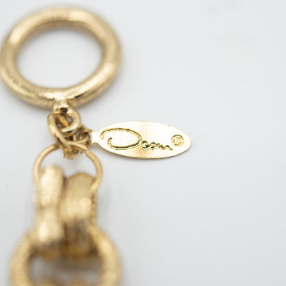 Vintage Oscar De La Renta Yellow or White Gold Tone 8-1/2 Inch Textured Links Bracelet