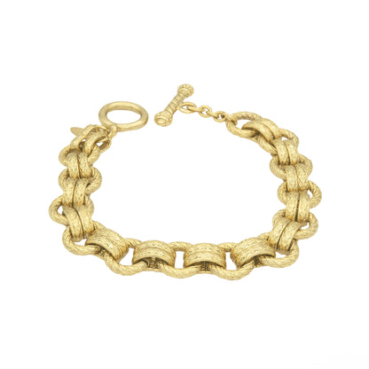 Vintage Oscar De La Renta Yellow or White Gold Tone 8-1/2 Inch Textured Links Bracelet