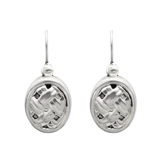 Vintage Oscar De La Renta Antiqued White Gold Tone Dangling Weave Lever Back Earrings jewelry image 1