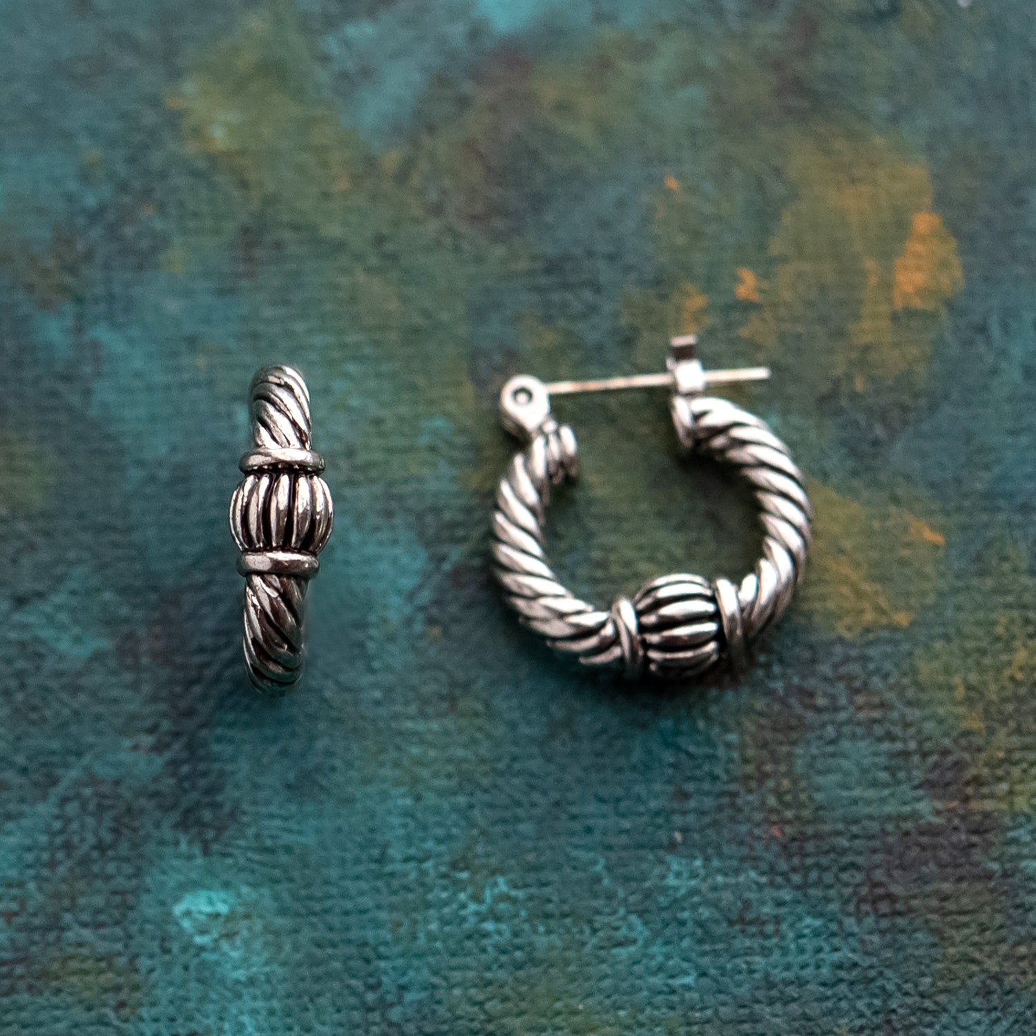 Oscar de la Renta Vintage Twisted Rope Hoop Earrings - Silver Tone jewelry image 1