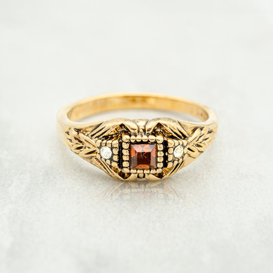 Vintage 1980s Austrian Crystal Smoke Topaz Ring - 18k Gold Electroplated - Made in USA jewelry image 1