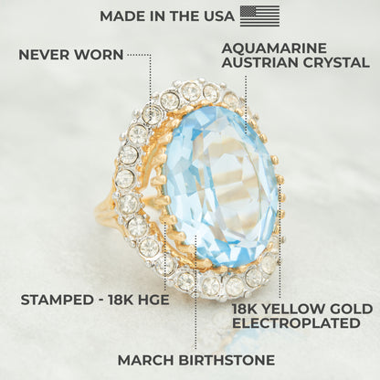 Vintage Women's Statement Crystal Cocktail Ring 18k Gold Electroplated