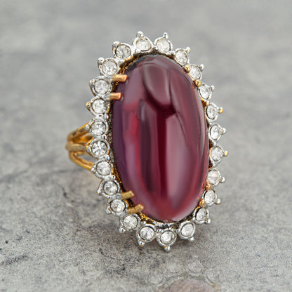 Vintage Amethyst Cabochon Crystal Cocktail Ring - 18kt Yellow Gold Electroplated jewelry image 1