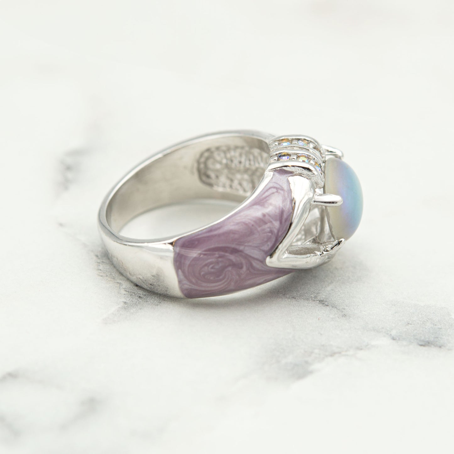 Vintage Ring 1990's Moonstone, Emerald, or Amethyst and Clear Crystals Dome Ring Womans Antique Jewlery