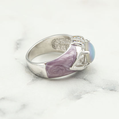 Vintage Ring 1990's Moonstone, Emerald, or Amethyst and Clear Crystals Dome Ring Womans Antique Jewlery