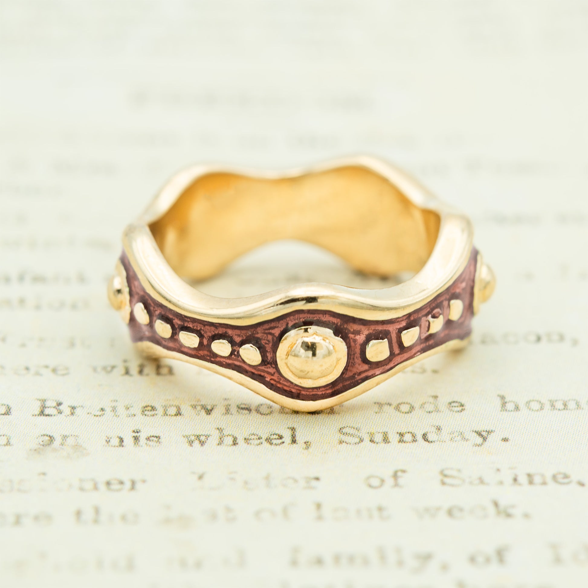 Vintage 1970s Hand Painted Purple Enamel Band Ring - 18k Gold Electroplated jewelry image 1