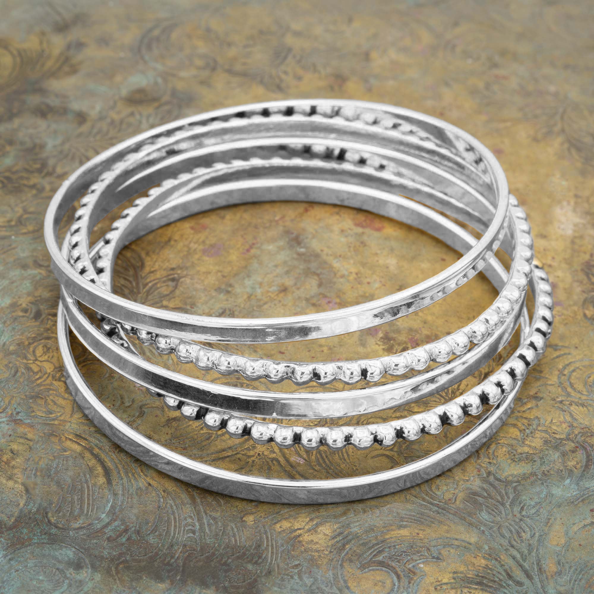 Vintage Set of Five - 5 - Gold or Silver Bangles Variety 7 Inch