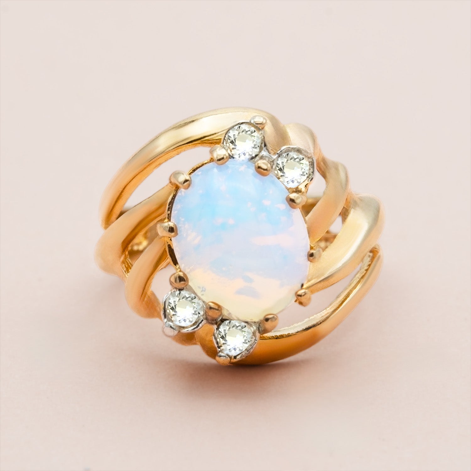 Vintage 1970s Pinfire Opal Crystal Ring with Austrian Crystals - 18k Gold Electroplated jewelry image 1