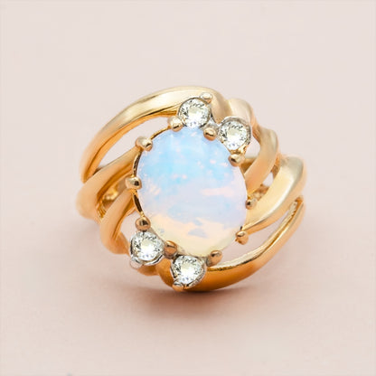 Vintage 1970s Pinfire Opal Crystal Ring with Austrian Crystals - 18k Gold Electroplated jewelry image 1