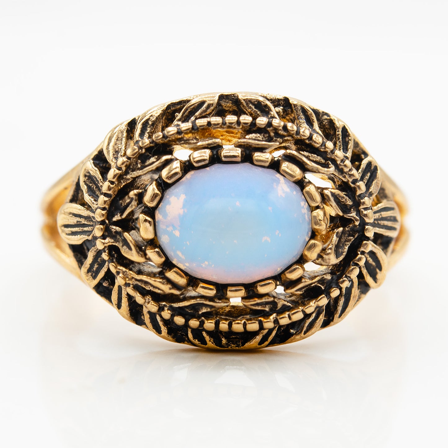 Vintage Pinfire Opal Cocktail Ring – 7x5mm Oval Cut, 18k HGE Gold Electroplated, Made in USA jewelry image 1
