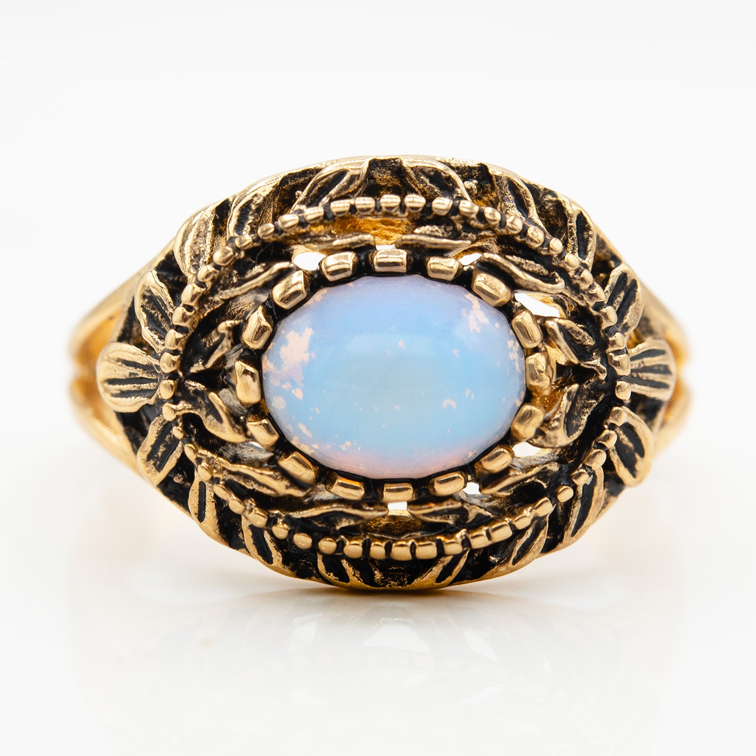 Vintage Pinfire Opal Cocktail Ring – 7x5mm Oval Cut, 18k HGE Gold Electroplated, Made in USA jewelry image 1