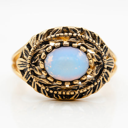 Vintage Pinfire Opal Cocktail Ring – 7x5mm Oval Cut, 18k HGE Gold Electroplated, Made in USA jewelry image 1