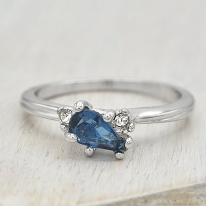 Vintage 18k White Gold Electroplated Sapphire Austrian Crystal Ring - Made in USA jewelry image 1