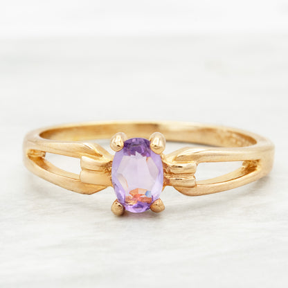 Vintage 1970s Genuine Amethyst 18k Gold Electroplated Solitaire Ring jewelry image 1