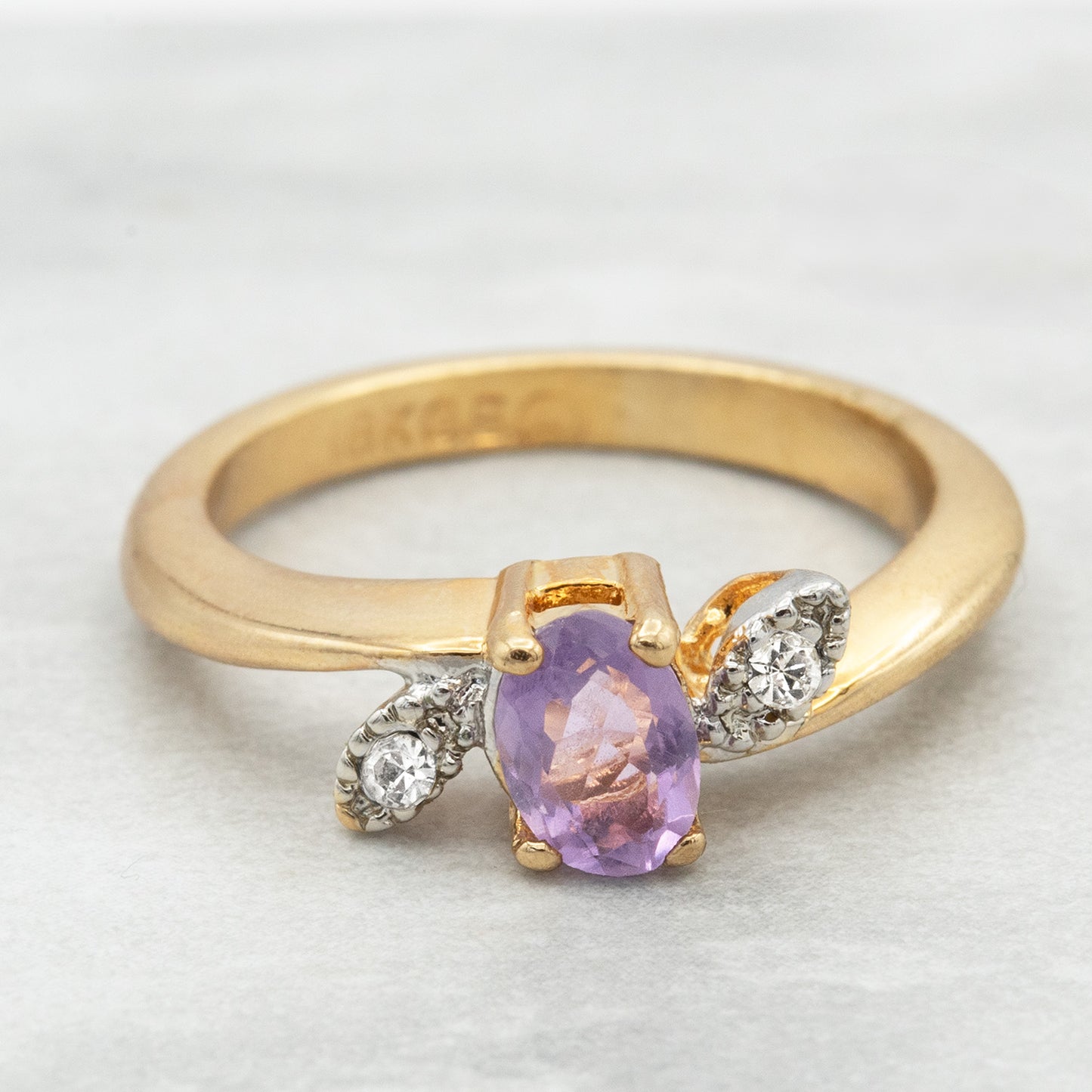 Vintage 1980s Genuine Amethyst and Clear Swarovski Crystal Ring - 18kt Gold Electroplated jewelry image 1