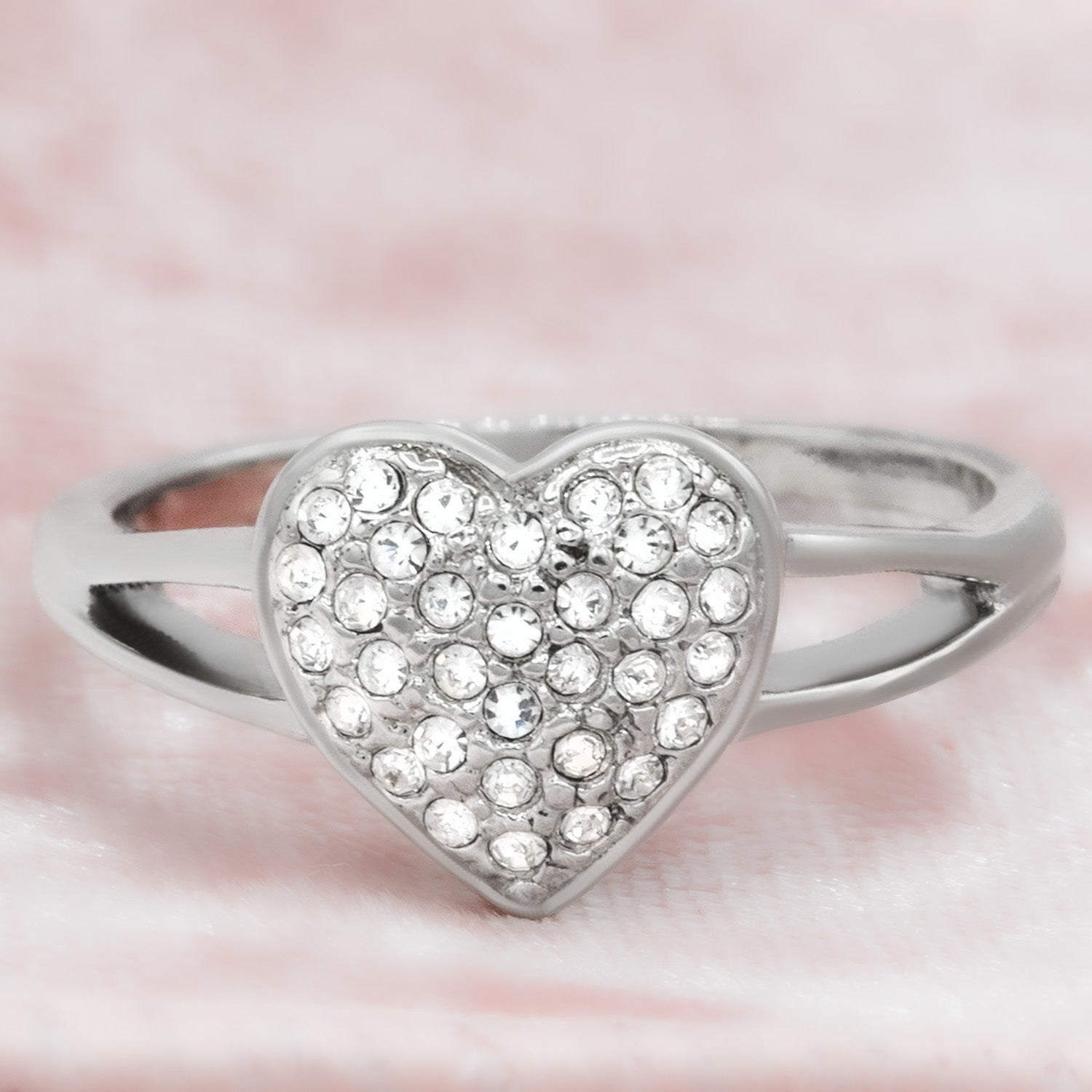 Vintage 1980s Clear Swarovski Crystal Pavé Heart Ring – 18k White Gold Electroplated jewelry image 1