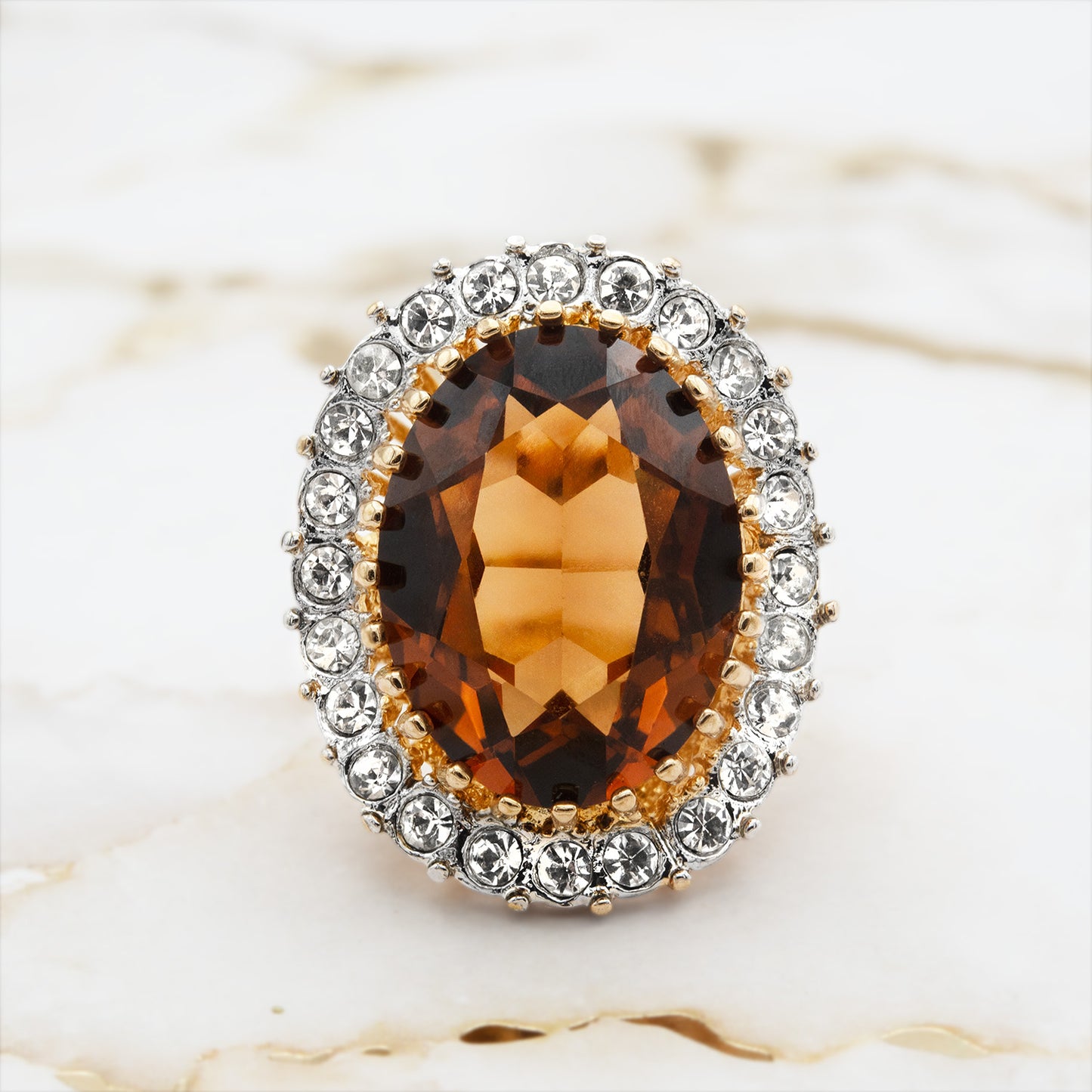 Vintage Statement Crystal Cocktail Ring - Smoke Topaz Austrian Crystal 18k Gold Electroplated jewelry image 1