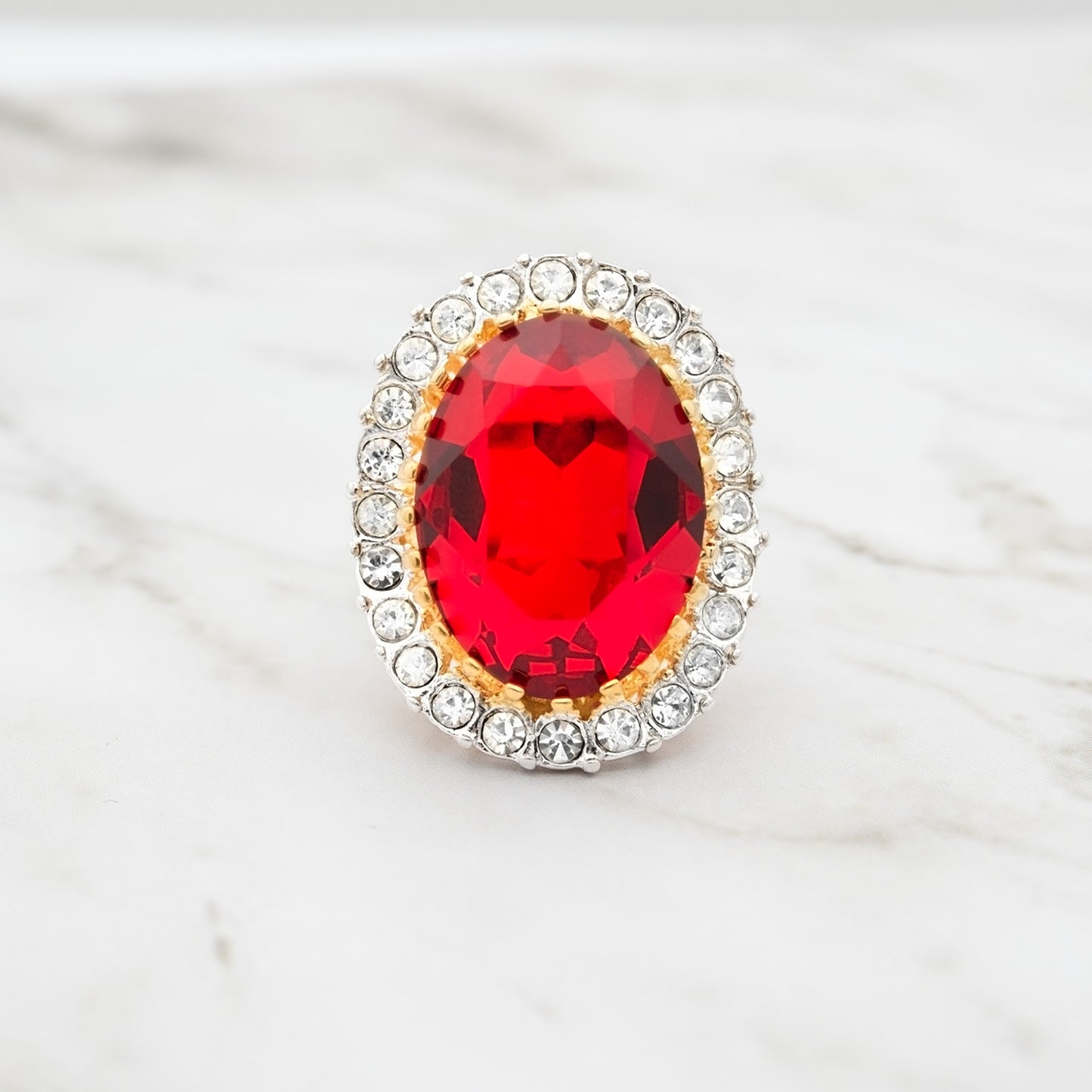 Vintage Ruby Red Austrian Crystal Cocktail Ring - 18k Gold Electroplated Statement Ring jewelry image 1