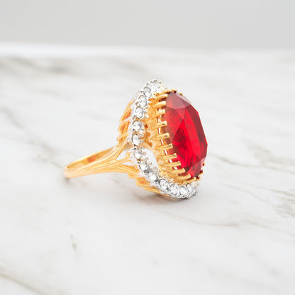 Vintage Women's Statement Crystal Cocktail Ring 18k Gold Electroplated