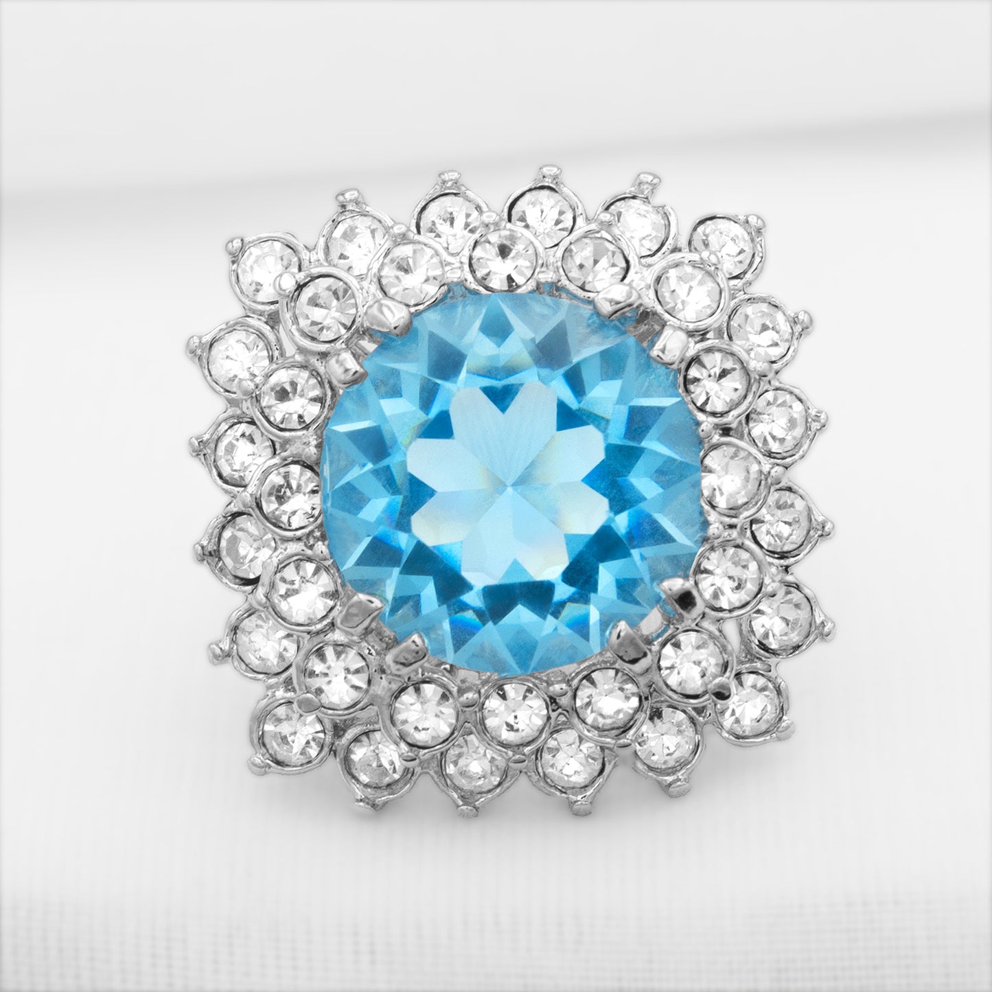 Vintage Austrian Crystal Aquamarine Cocktail Ring – 18k White Gold Electroplated, Made in USA jewelry image 1