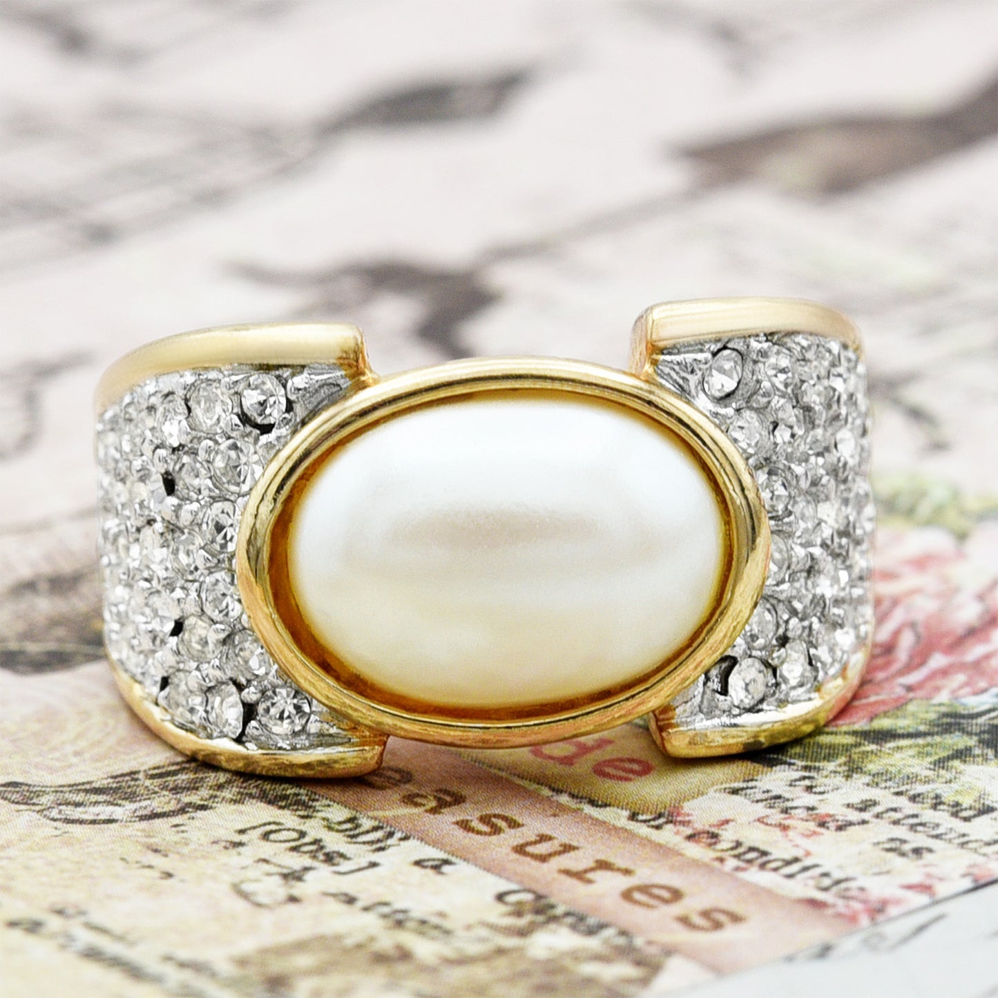 Women's Vintage Ring Genuine Stones, Austrian Crystals Cocktail Ring 18k Yellow Gold Electroplated  R1934