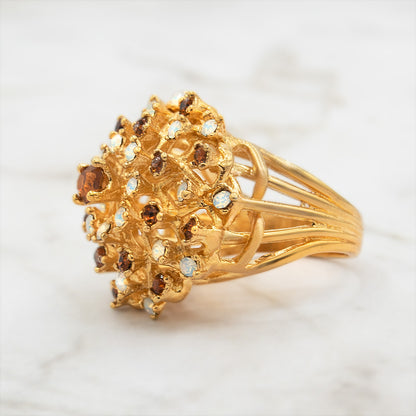 Vintage Ring Genuine Opals and Crystals 18k Gold Electroplated Statement Rings