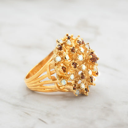 Vintage Ring Genuine Opals and Crystals 18k Gold Electroplated Statement Rings