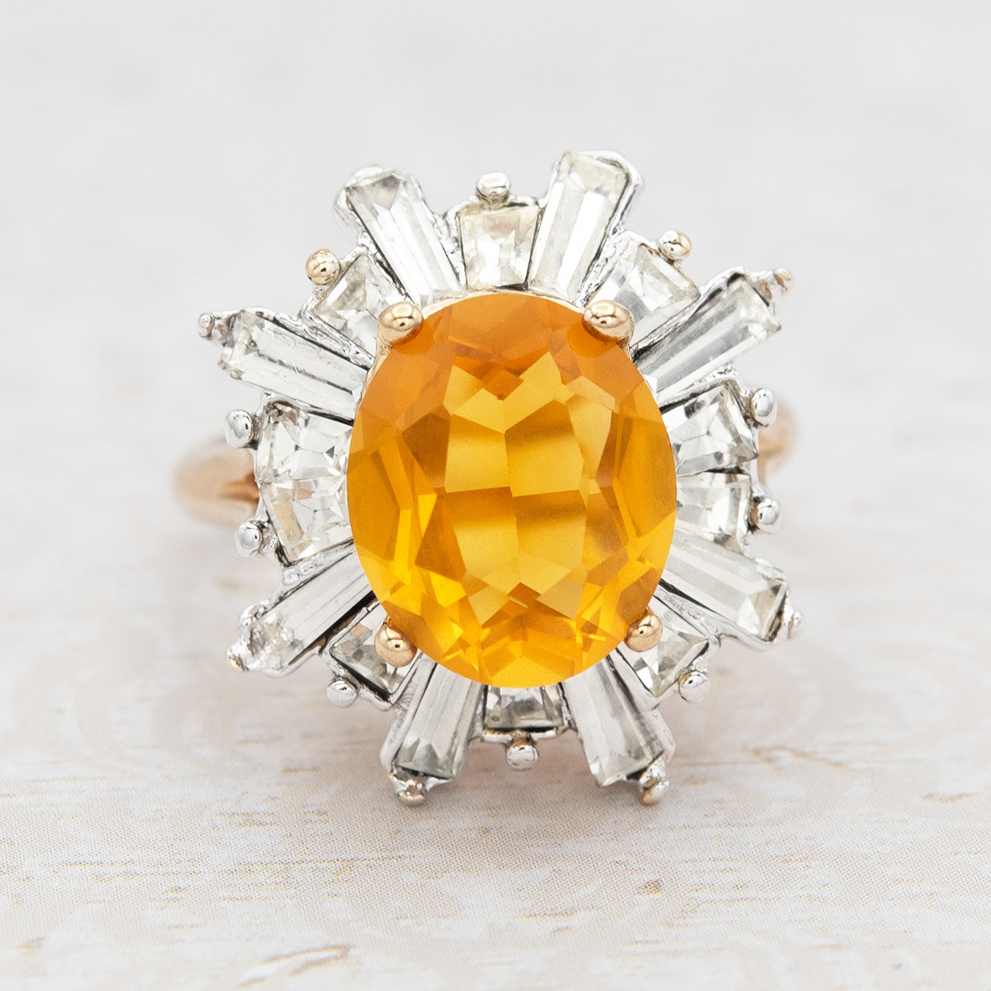 Vintage 1970s Austrian Crystal Light Topaz Cocktail Ring - 18k Gold Electroplated, Made in USA jewelry image 1