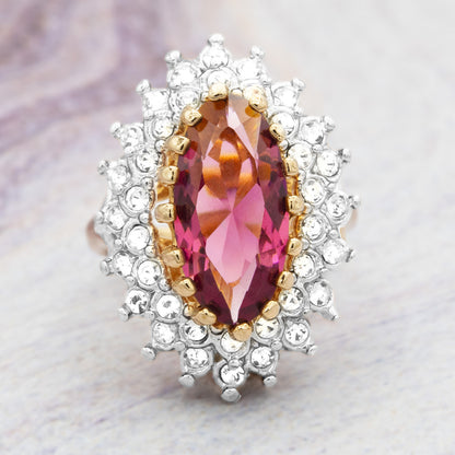 Vintage Ring Austrian Crystal Cocktail Ring 18k Yellow or White Gold Electroplated Antique Womans Jewelry