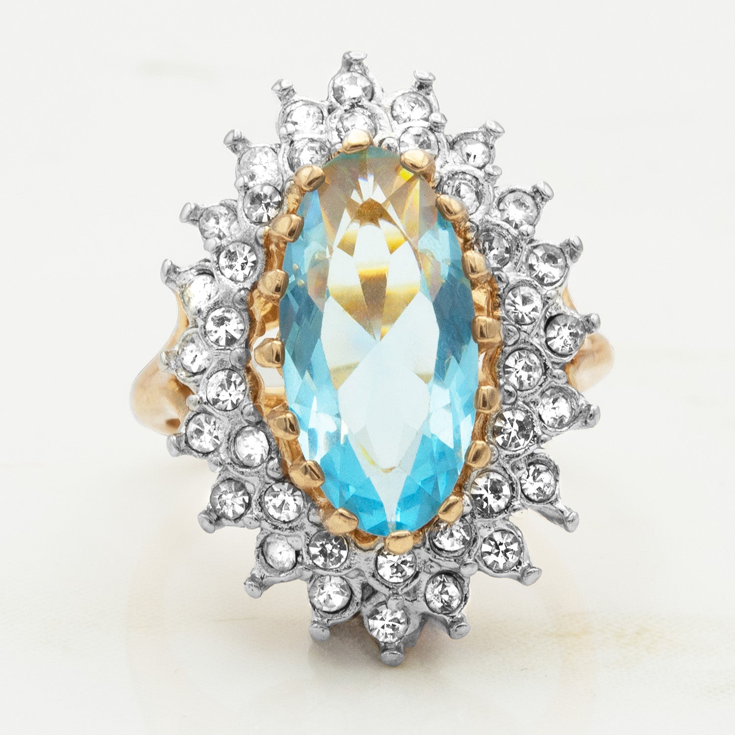 Vintage Aquamarine Austrian Crystal Cocktail Ring – 18k Gold Electroplated jewelry image 1