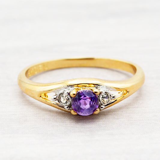 Vintage Genuine Stone or Austrian Crystal Ring 18k Yellow Gold Electroplated Ring Made in the USA