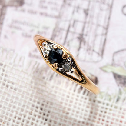 Vintage Genuine Sapphire and Austrian Crystal Ring - 18k Yellow Gold Electroplated - Made in USA jewelry image 1