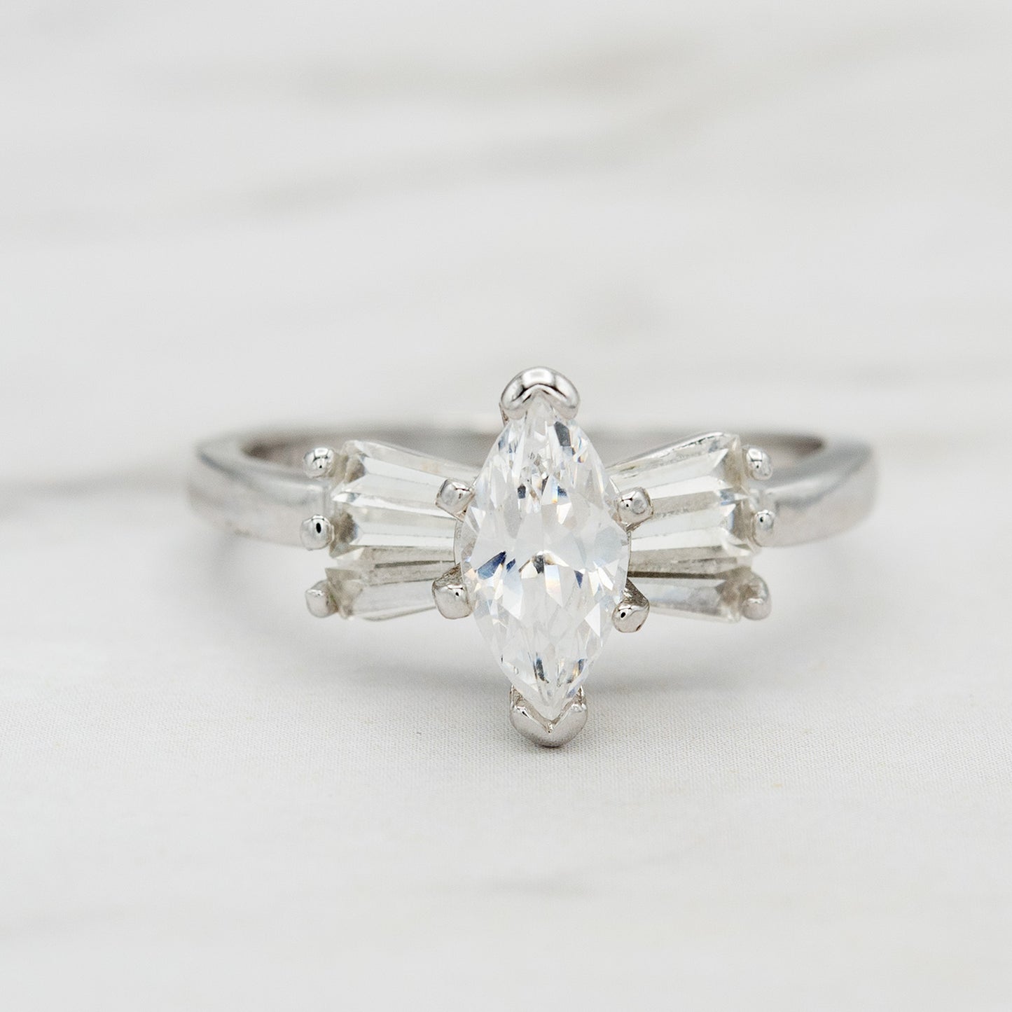 Vintage 1980s 18k Gold Plated Marquise Cut Cubic Zirconia Engagement Style Ring jewelry image 1