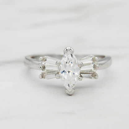 Vintage 1980s 18k Gold Plated Marquise Cut Cubic Zirconia Engagement Style Ring jewelry image 1