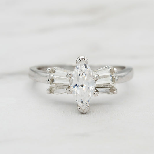 Vintage 1980s 18k Gold Plated Marquise Cut Cubic Zirconia Engagement Style Ring jewelry image 1