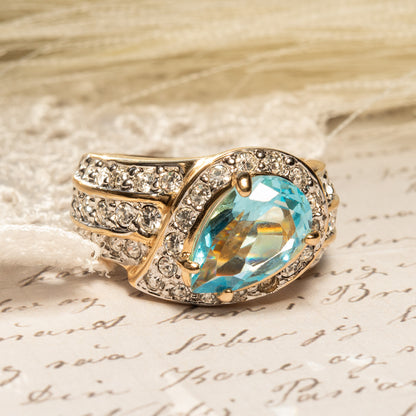 Vintage Ring 1980s Ring Austrian Crystals 18k Gold Electroplated Womens Statement Birtstone Ring