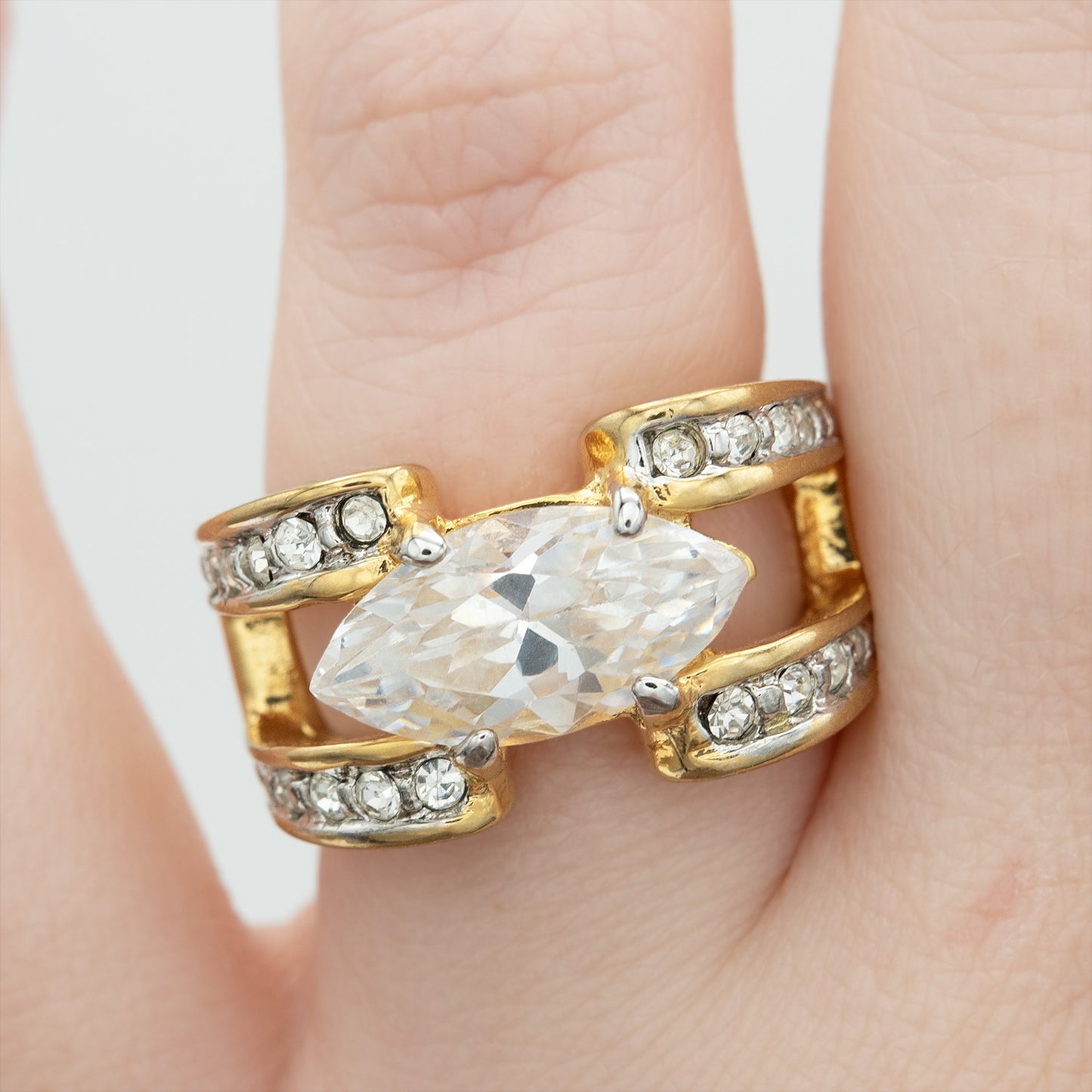Vintage Marquise  Ring Cubic Zirconia 18k Gold Electroplated Handmade Antique Jewelry Rings Purple for Women February Birthstone